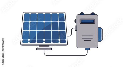 Solar panel connected to an electrical power inverter, clean energy concept