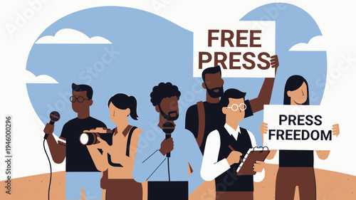 Diverse Group Advocates for Free Press and Media Freedom vector illustration