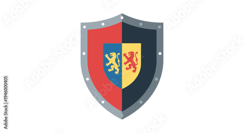 Medieval Shield with Lion Crests - Security and Protection Symbol