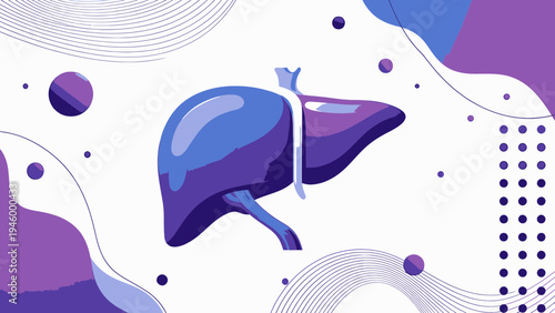 Stylized Human Liver Icon On Abstract Purple And White Background vector illustration