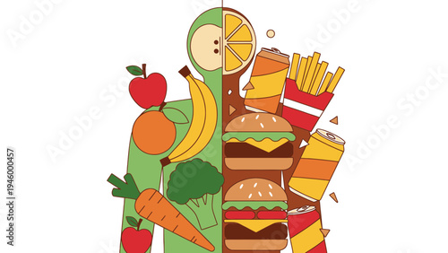 Healthy vs Unhealthy Food Choices Concept vector illustration