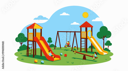 Children Playing On A Vibrant Playground vector illustration