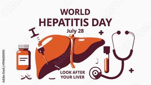 World Hepatitis Day - July 28 - Look After Your Liver vector illustration