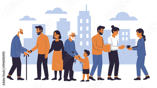 Diverse Community Helping Each Other In The City vector illustration