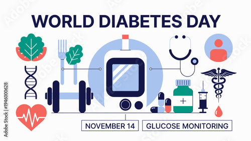 World Diabetes Day - Health and Wellness Icons vector illustration