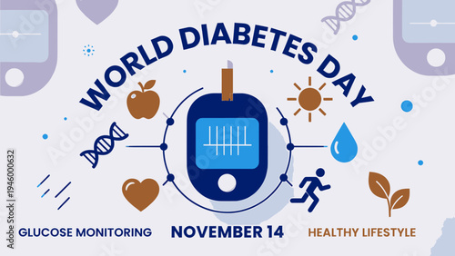 World Diabetes Day Awareness Poster with Health Icons vector illustration
