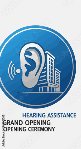 Innovative Hearing Assistance Clinic Emblem for Grand Opening Ceremony, Blue Circle Design