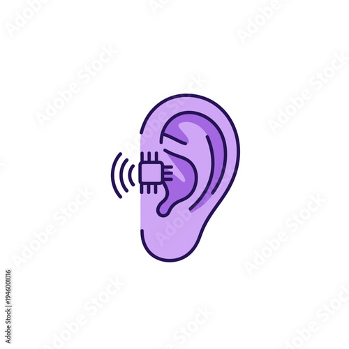 Innovative Hearing Enhancement Technology Represented Through Digital Ear And Wave Iconography
