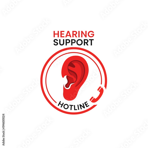 Innovative Hearing Support Hotline Logo Design Featuring Ear Icon and Telephone Symbol