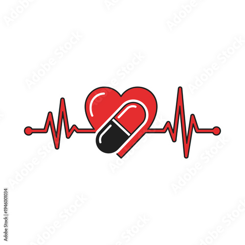 Innovative Heart Health Illustration Depicting Medical Capsule within a Vital Pulse Symbol
