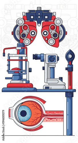 Innovative Ophthalmic Instruments And Detailed Eye Anatomy Illustration Depicting Visual Health