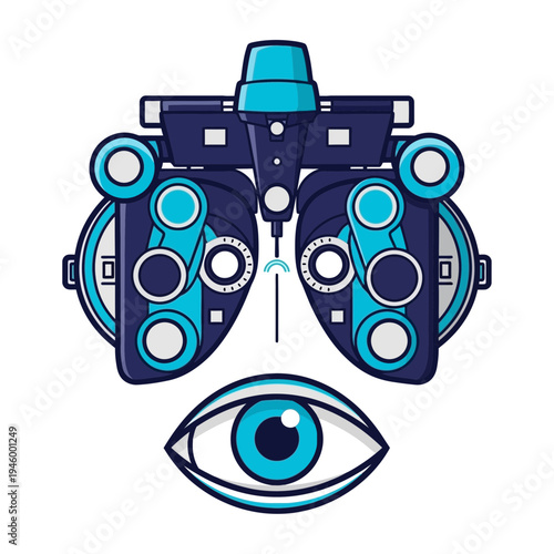 Innovative Vision Assessment Tool Illustration Featuring Eye Examination Equipment and Visual
