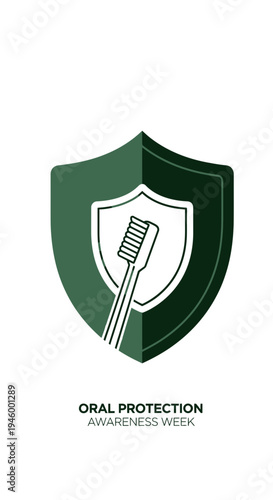 Innovative Oral Hygiene Concept Displaying Toothbrush Shield Promoting Awareness Week