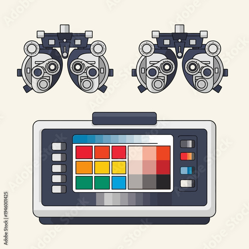 Innovative Vision Care Instruments Depicted in Modern Illustration for Eye Health Assessments