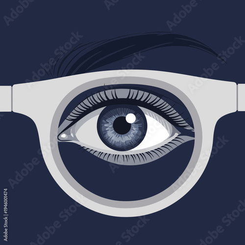 Intricate Depiction of an Eye Gazing Through Modern Spectacles, Artistic Vector Illustration