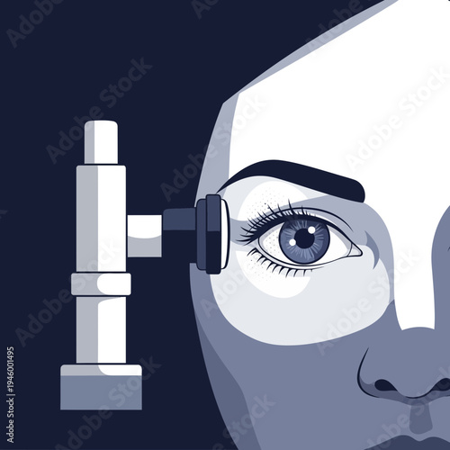 Intricate Depiction Of Eye Examination With Specialized Instrument For Vision Analysis