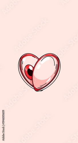 Intricate Heart-Shaped Anatomy Illustration with Eerie Eye, Aesthetic Design on Peach Background