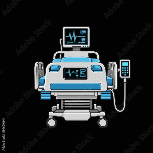 Innovative Medical Bed Featuring Vital Sign Monitor in a Modern Hospital Setting Design