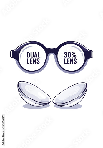 Innovative Visual Aid Design Demonstrating Dual Lens Technology with Contact Lenses for Enhanced