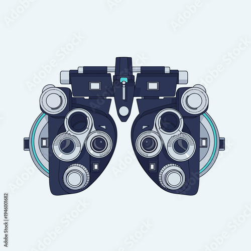 Intricate Vector Illustration of Modern Optometry Phoropter Equipment for Vision Tests and