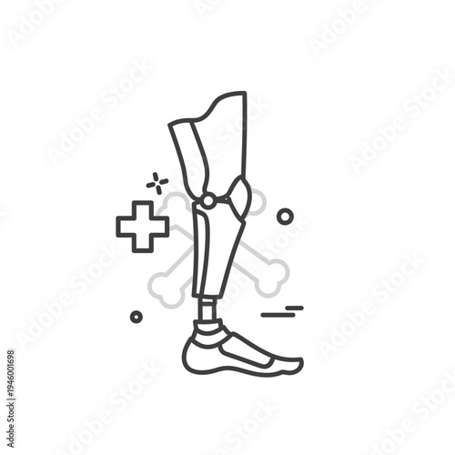 Innovative Prosthetic Leg Design Depicted With Medical Symbols on a Pure White Backdrop