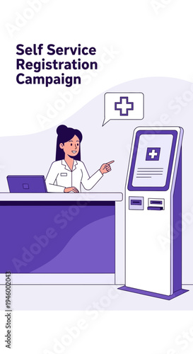 Innovative Self Service Registration Campaign Illustration for Healthcare Management and Efficiency