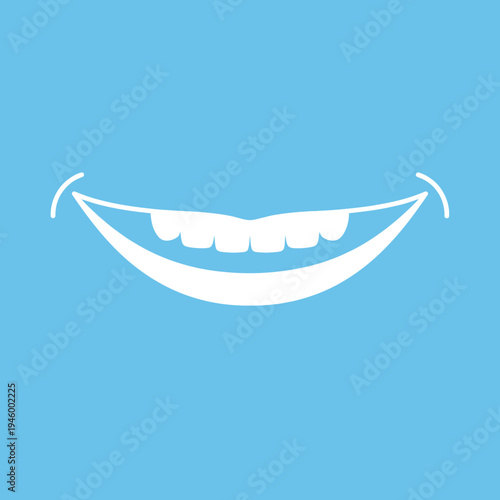 Joyful Illustration: A Bright Smiling Mouth Icon Against a Vibrant Blue Background