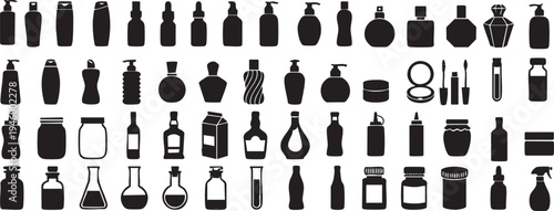 Cosmetic bottle icons set with beauty product containers silhouettes