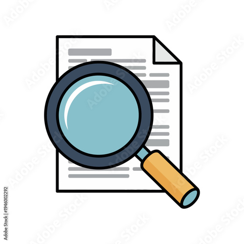 A magnifying glass is used to examine a document closely for details