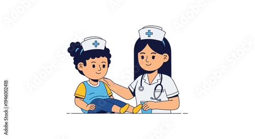 Kindhearted Nurse Comforting a Child: A Scene of Pediatric Healthcare and Compassion