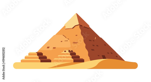 Ancient Egyptian Pyramid in Desert Landscape - Flat Design Illustration