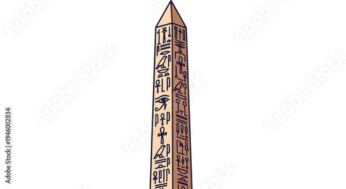 Ancient Egyptian Obelisk with Hieroglyphs on White Background