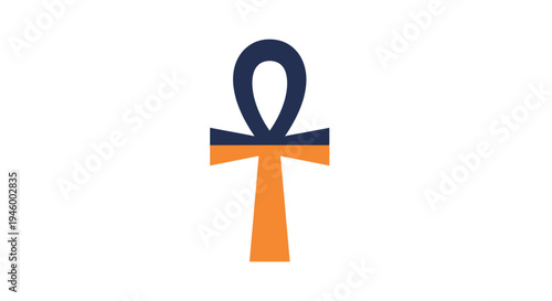 Ankh symbol, ancient egyptian cross of life, blue and orange colors, isolated on white