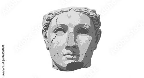 Ancient Greek Sculpture Head, Marble Statue Fragment, Classical Art