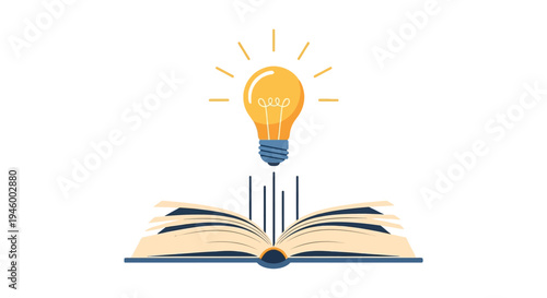 Open book with glowing light bulb above, symbolizing ideas and knowledge