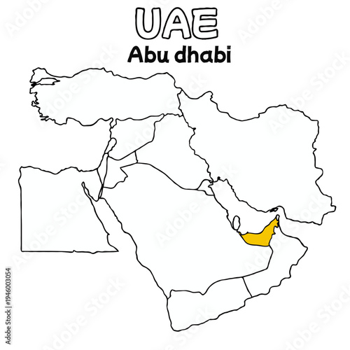 UAE Country highlighted 3D map on middle East map vector illustration for projects and presentation