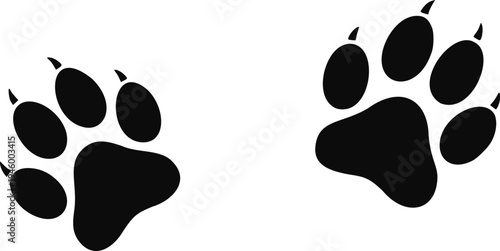 a collection of various kinds of animal footprints.Paw prints icon set. Bull cow pig wolf goat rooster bison and fox paw prints.animal paw print paw print silhouettes cat tiger lion dog fox bear