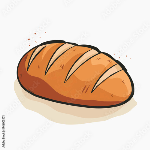 Flat vector illustration of a freshly baked bread loaf, perfect for bakery menus, food packaging, or culinary blog graphics.