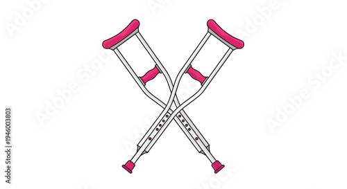 Medical Crutches Crossed Against White Backdrop, Recovery And Support Symbol