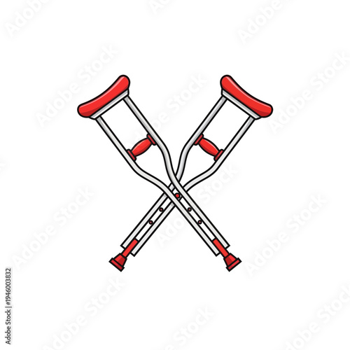 Medical Crutches Graphic Design Illustrative Depiction: Orthopedic Support Aid Concept