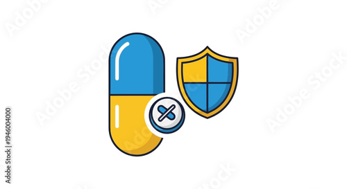 Medical Capsule Illustration Featuring Protection Symbol, Prevention Concept, Healthcare Icon