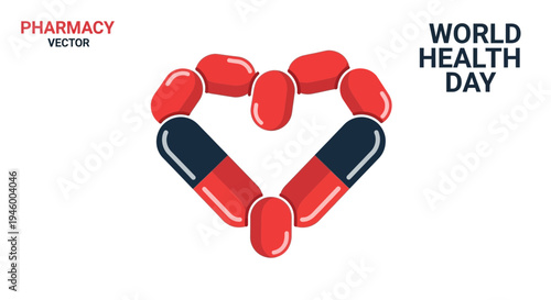 Medical Capsules Shape Heart for World Health Day Illustrated Vector Design Celebration