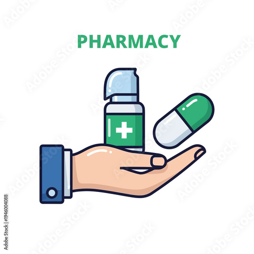 Medical Care Symbol Depicting Medication in Human Hand Illustrating Healthcare and Well-being