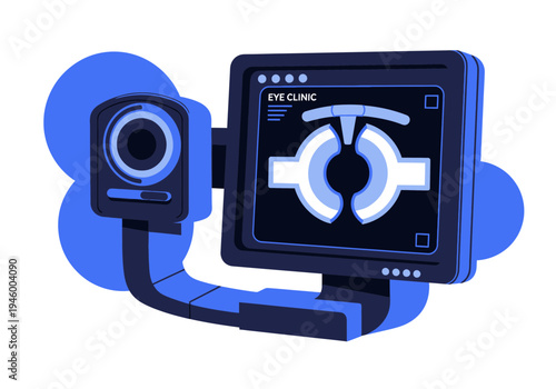 Medical Diagnostic System in Blue Depicting an Eye Examination for Visual Acuity Analysis