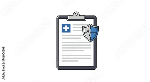 Medical Document and Shield Illustration Depicting Healthcare and Insurance Coverage Concepts
