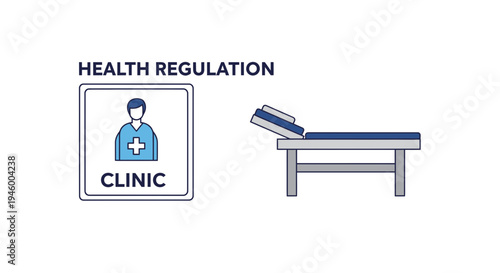 Medical Clinic Illustration Showing Healthcare Regulation and Examination Equipment with Abstract