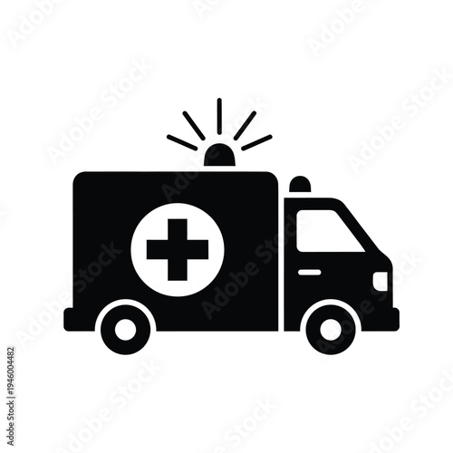 Black silhouette of an ambulance with flashing lights on top