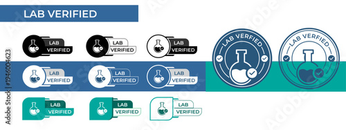 Lab Verified Certification Infographic Banner with Laboratory Testing Process Icons – Purity Test, Heavy Metals Check, Scientific Research, Quality Control, GMP Standard Medical Laboratory Illustratio