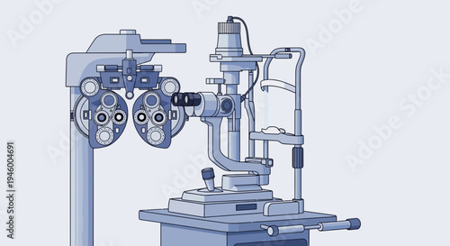 Medical Equipment For Eye Examination Depicted in Precision Illustration in Blue Hues