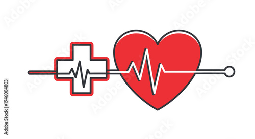 Medical Cross And Heartbeat Rhythm Graphic Depicting Health, Wellness, And Healthcare